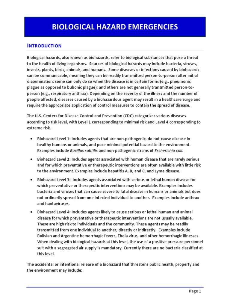 EOM Biological Hazards 10 31 2018 PDF Bioterrorism Emergency