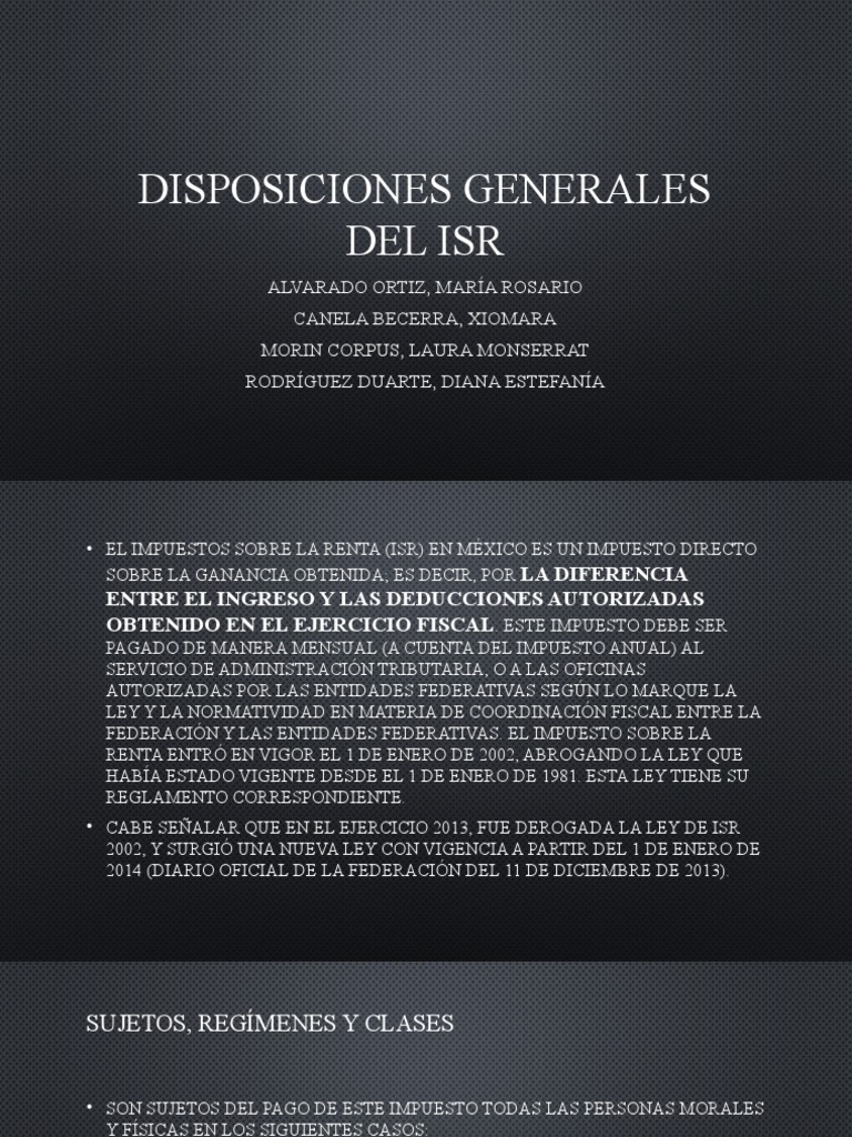 Disposiciones Generales del ISR en México | PDF | Impuesto sobre la ...