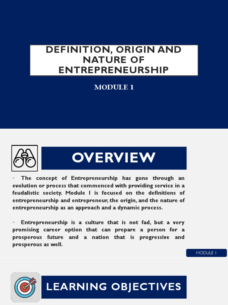 MODULE1 Definition Origin and Nature of Entrepreneurship PDF