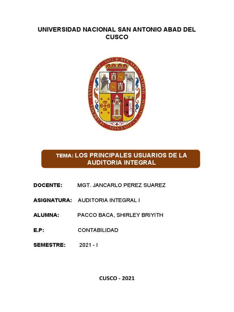 Principales Usuarios de la Auditoría Integral | PDF | Crecimiento ...