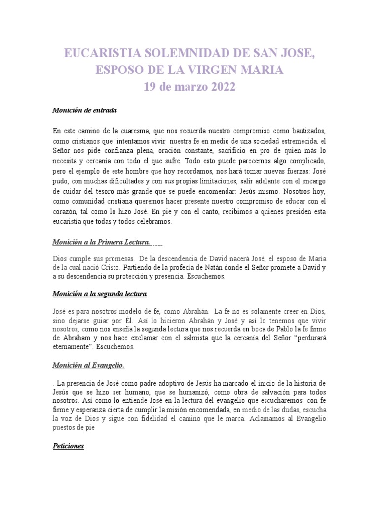 Ofrendas y Misa de San José | PDF | eucaristía | Misa (liturgia)