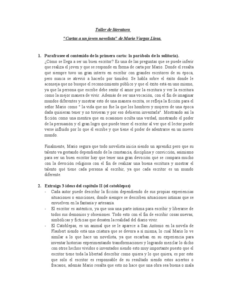 Taller de literatura cartas a un joven novelista | PDF | Escritores ...