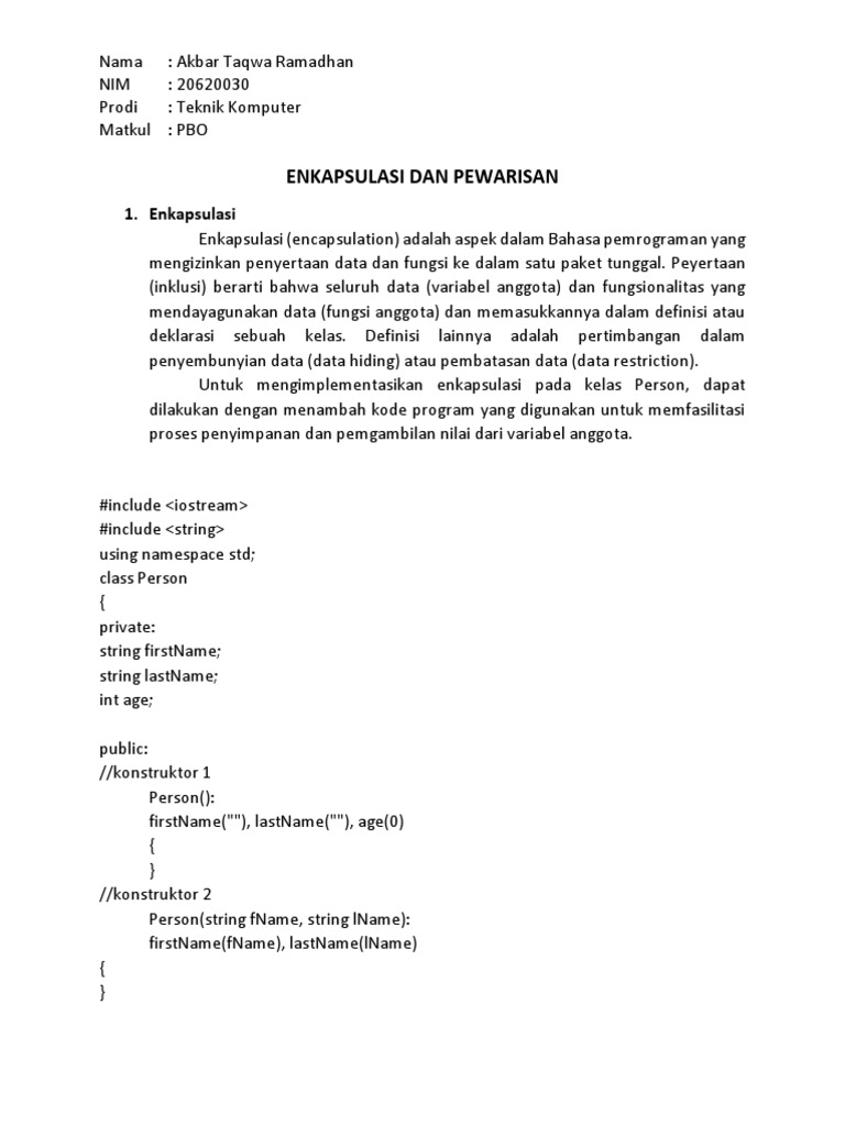 Enkapsulasi dan Pewarisan dalam PBO | PDF