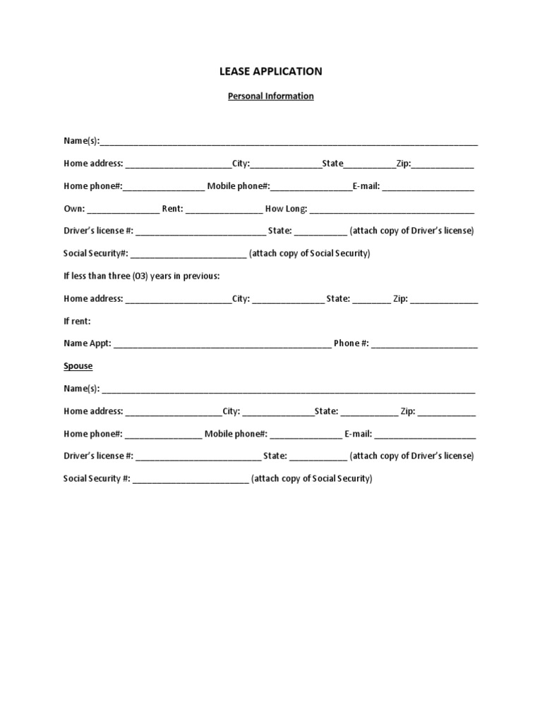 Lease Application Form | PDF | Finance & Money Management | Law