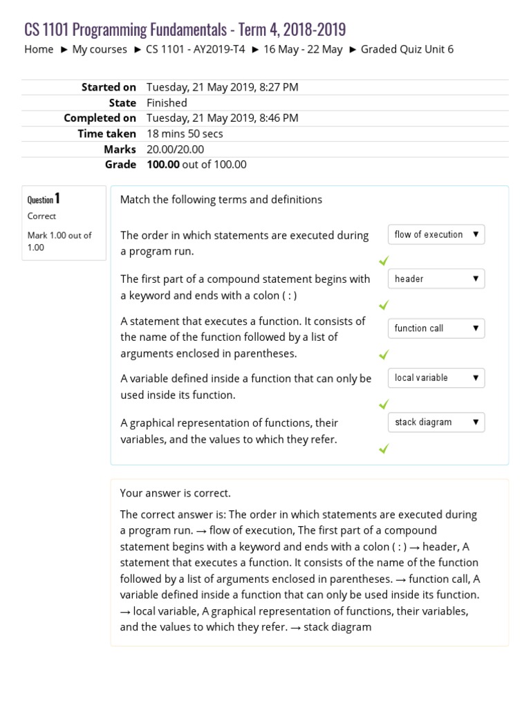 Graded Quiz Unit 6 Results | PDF | Control Flow | Boolean Data Type
