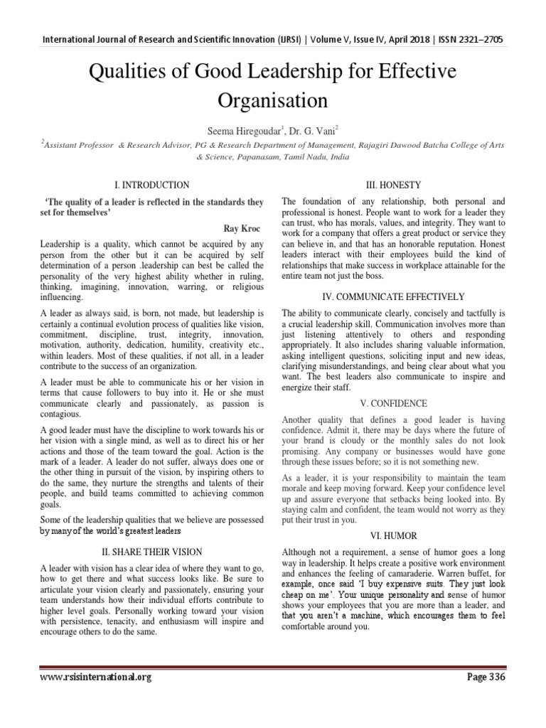 Qualities Of Good Leadership For Effective Download Free Pdf