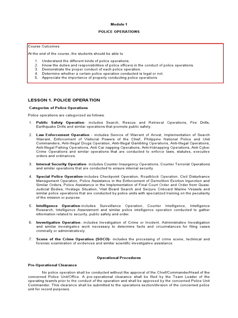 Overview of Police Operations Categories | PDF | Police | Reasonable ...