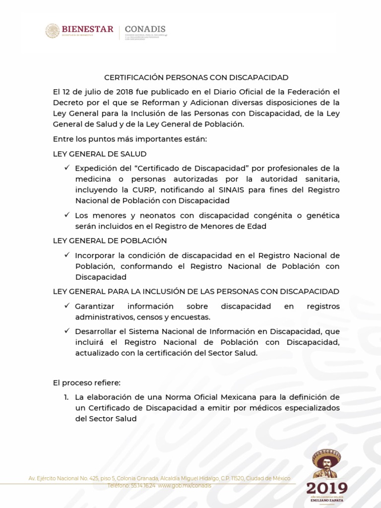 Información Certificado Discapacidad | PDF | Invalidez | México