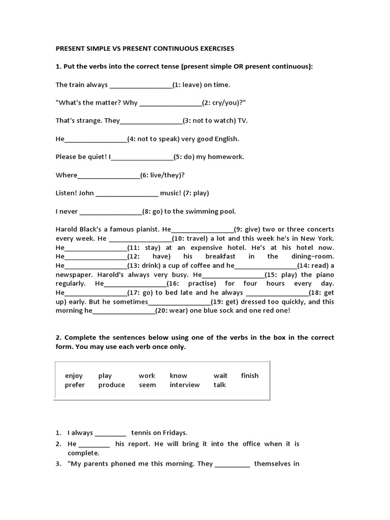 SIMPLE PRESENT VS PRESENT PROGRESSIVE EXERCISES PDF intelligence overview