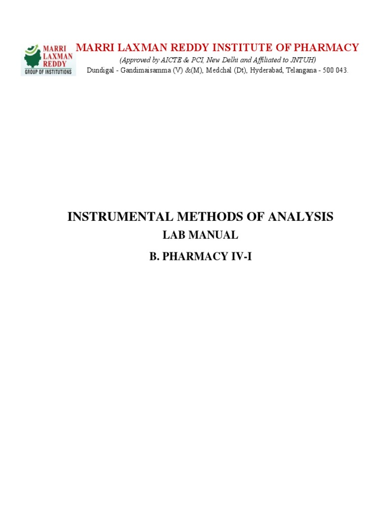 Instrumental Methods of Analysis Lab Manual PDF High Performance Liquid Chromatography