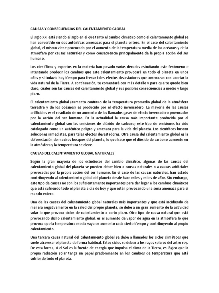 Causas y Consecuencias Del Calentamiento Global | PDF | Cambio ...
