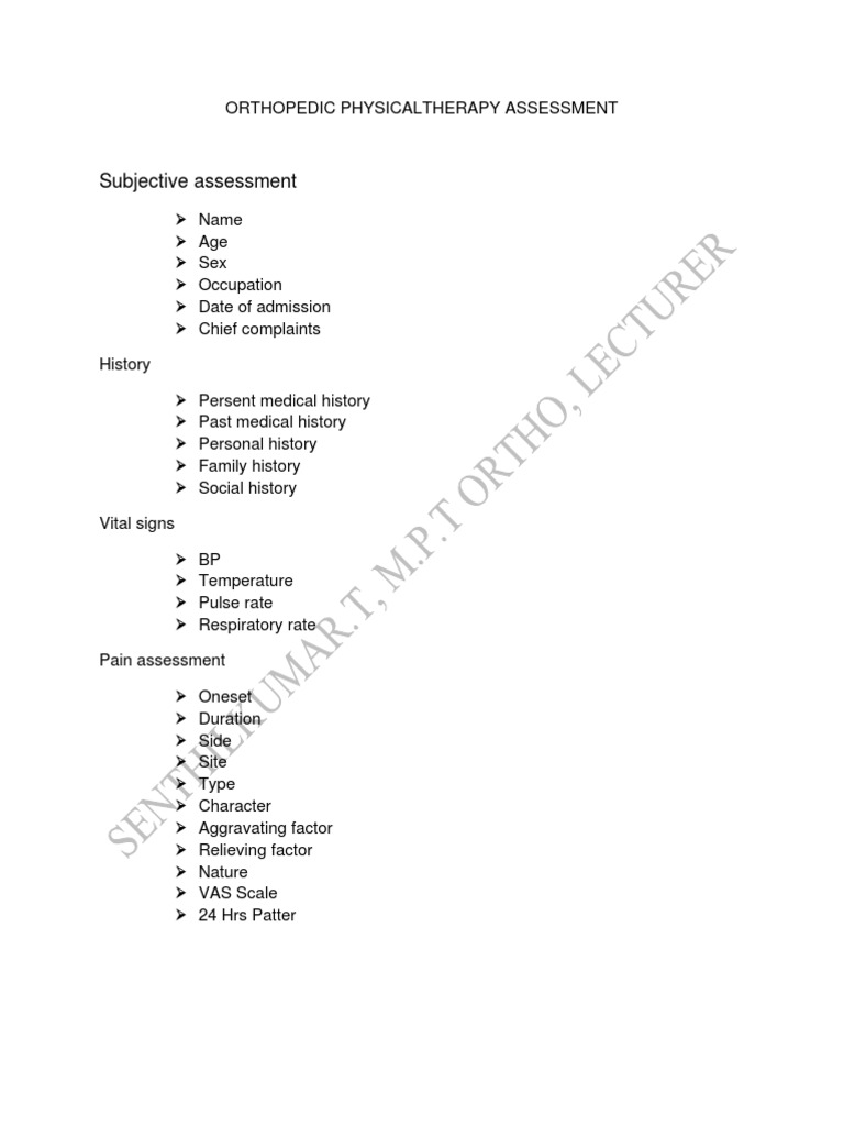 Orthopedic Assessment for Physiotherapist