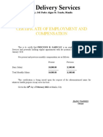 CERTIFICATE OF EMPLOYMENT AND COMPENSATION