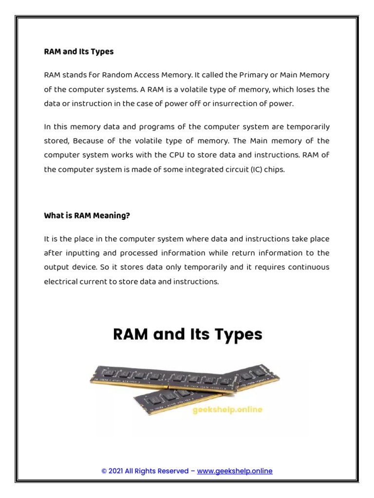 RAM & Its Types | PDF | Random Access Memory | Computer Data Storage