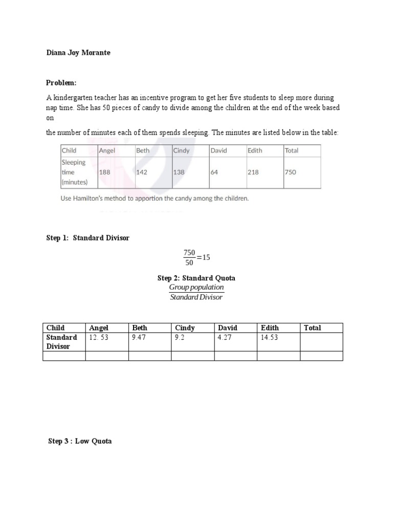 Candy Distribution Using Hamilton's Method | PDF | Self-Improvement