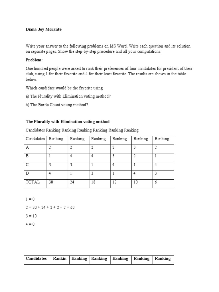 Voting Methods Analysis for Club Election | PDF | Voting ...