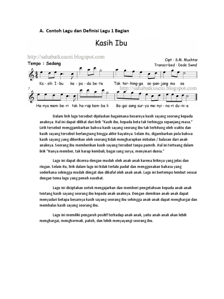 Analisis Lagu "Kasih Ibu" 1 Bagian | PDF