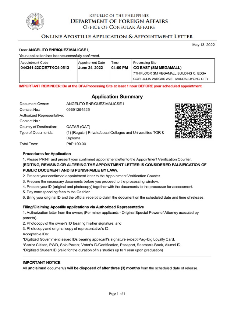 Schedule Of Apostille Appointment