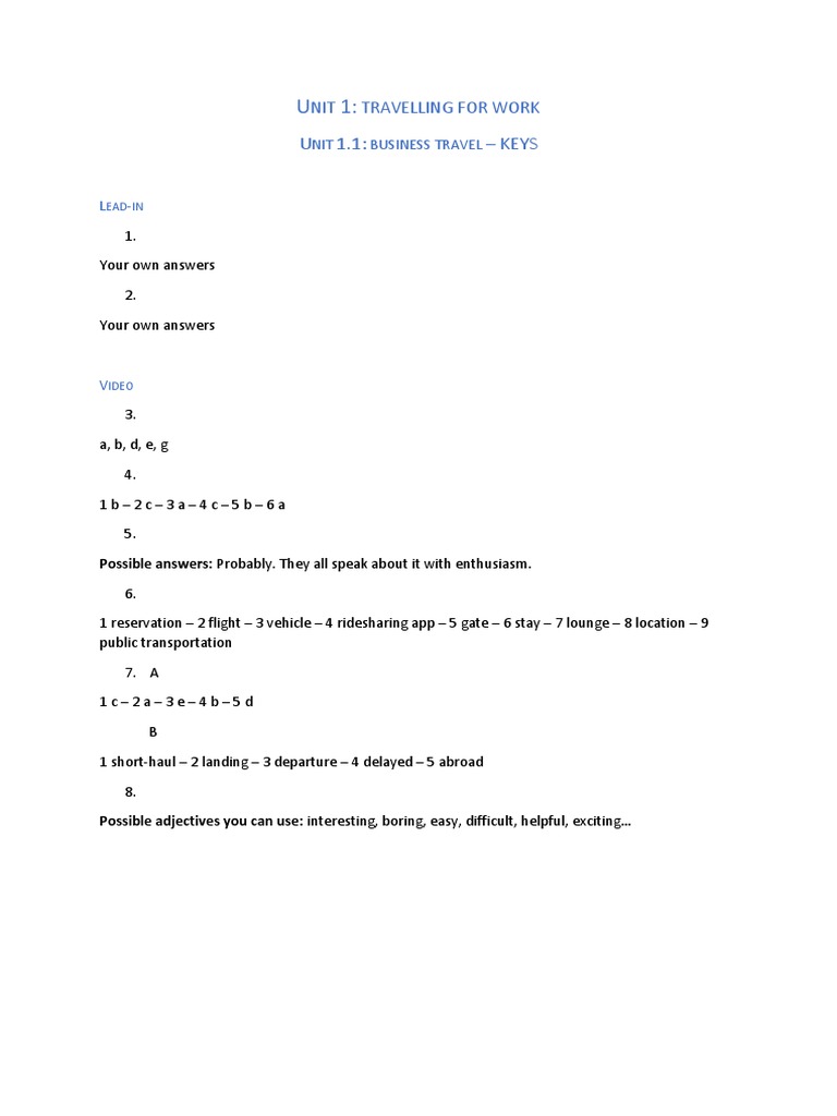 Business Partner A2+ - Unit 1 - KEYS | PDF