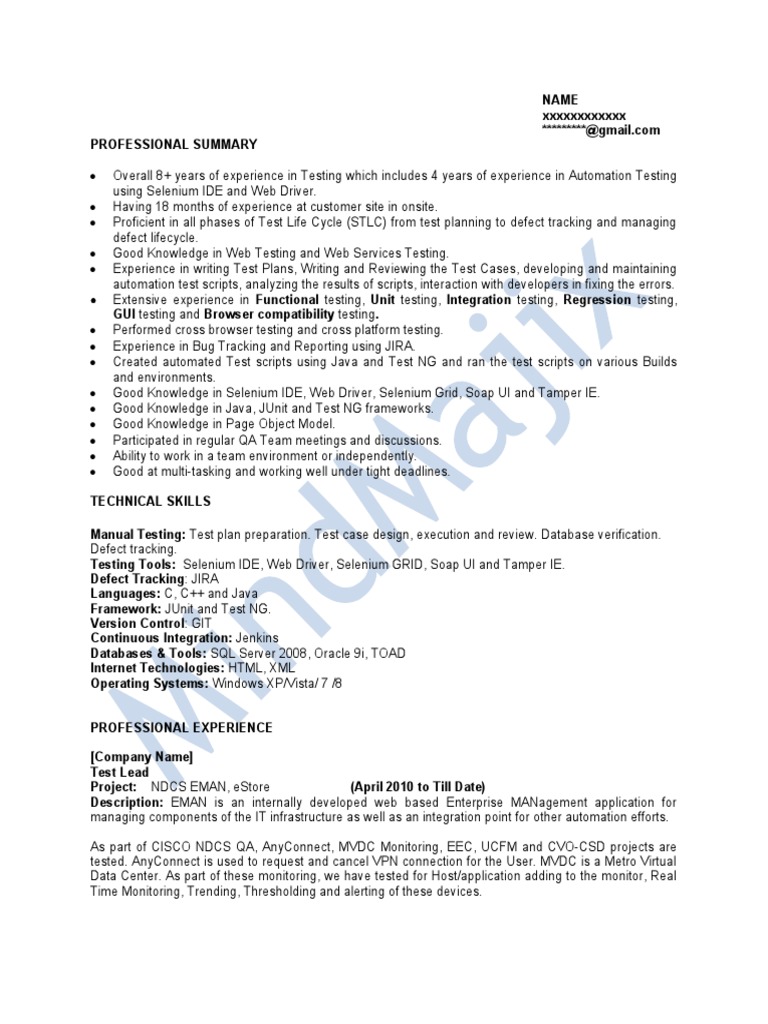 Selenium Sample Resume 3 | PDF | Selenium (Software) | Scripting Language