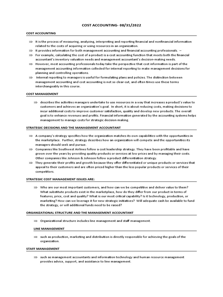 Cost Accounting Overview And Strategies Pdf Management Accounting
