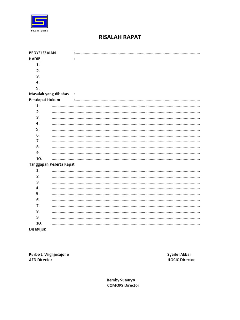 Format dan Contoh Risalah Rapat | PDF