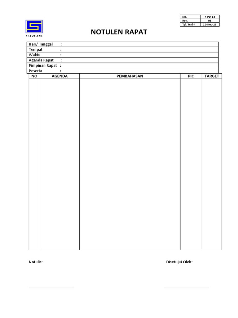 Template Notulen Rapat PDF