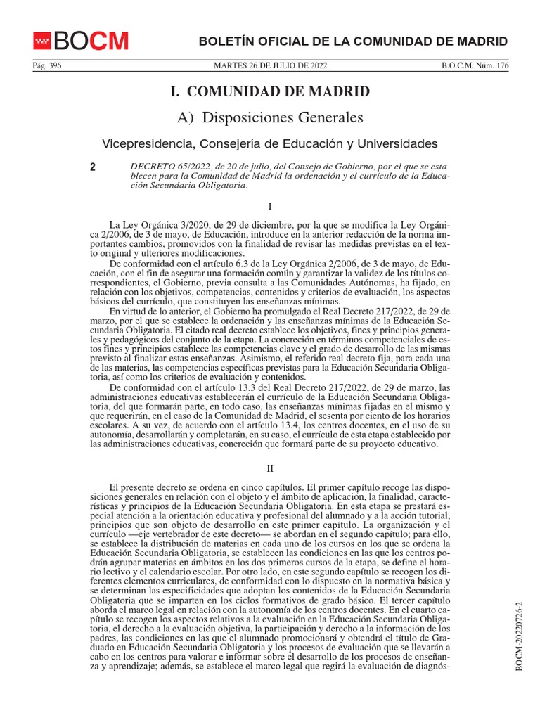 Decreto 65 2022 Madrid Pdf