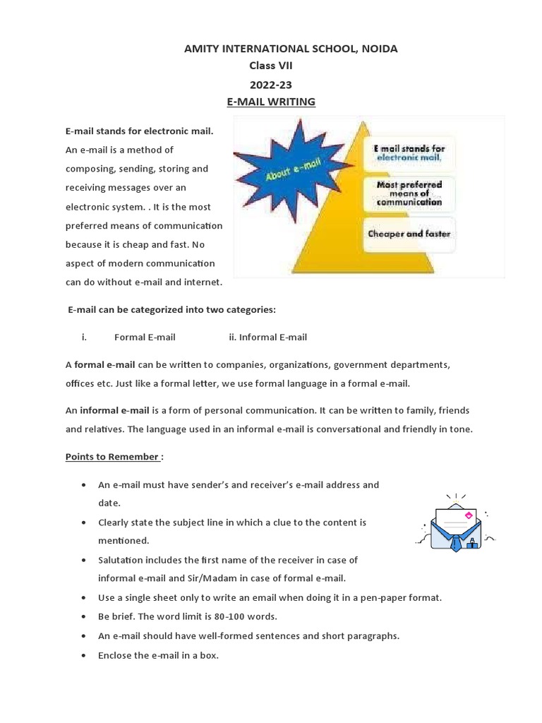 Amity International School, Noida Class VII 2022-23 E-Mail Writing ...
