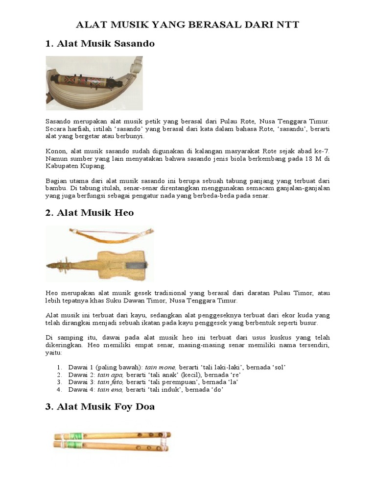 Alat Musik Yang Berasal Dari NTT | PDF