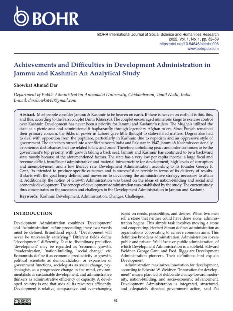 Achievements and Difficulties in Development Administration in Jammu