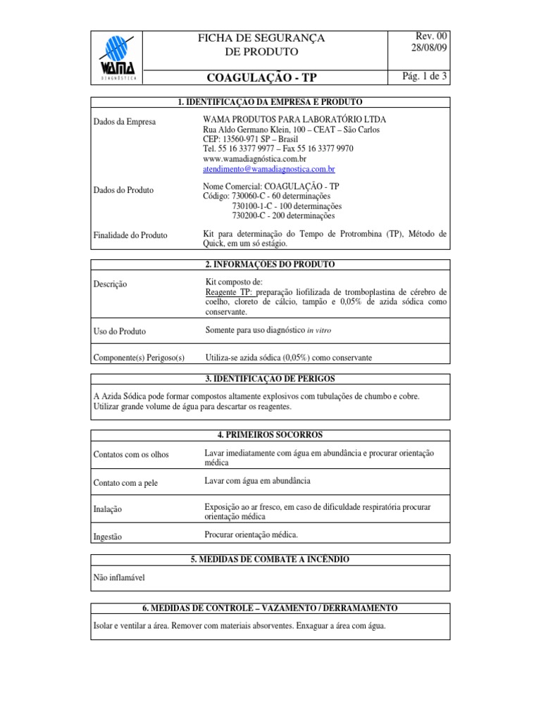 Ficha de Segurança - TP | PDF | Substancias químicas | Ciências Físicas