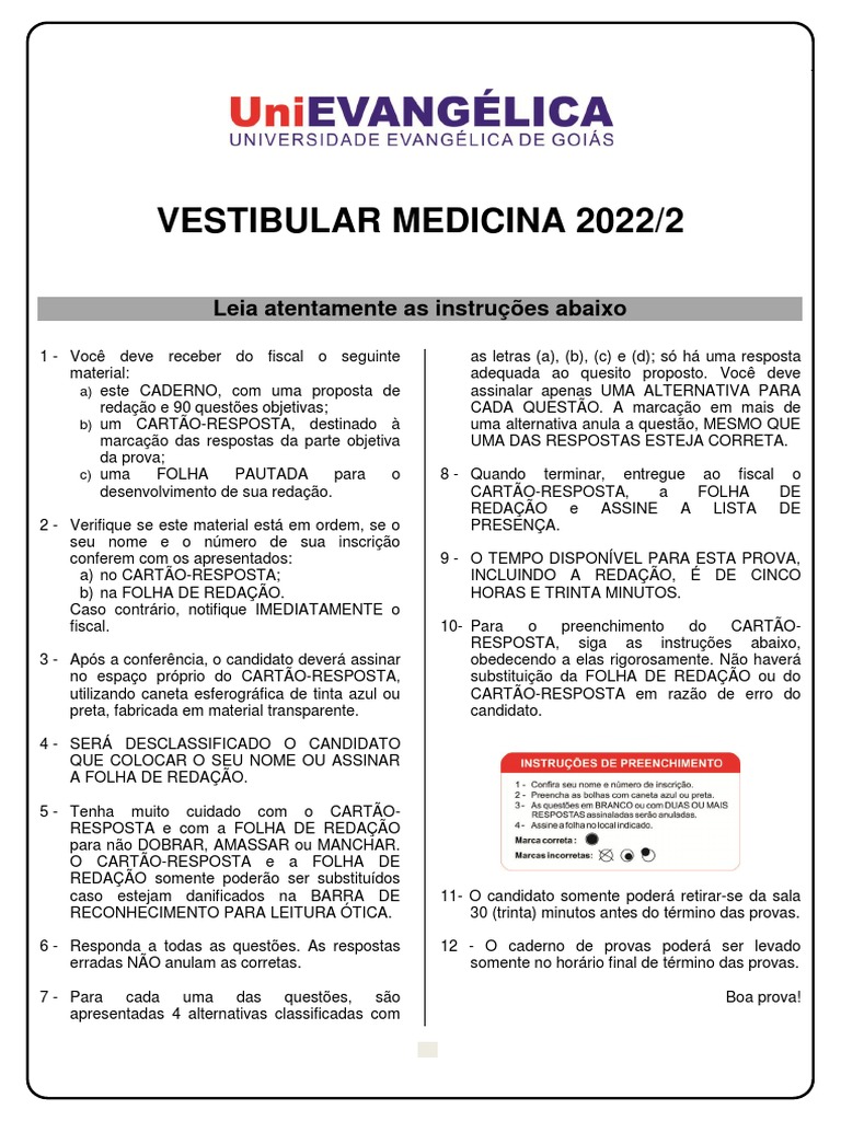 Vestibular Medicina Prova - 2022.2 | PDF | Refugiado | Alto ...