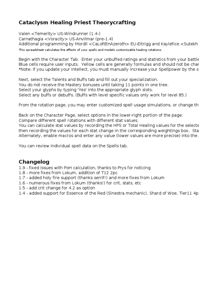 Cataclysm Healing Priest Guide | PDF | Spreadsheet | Religious ...