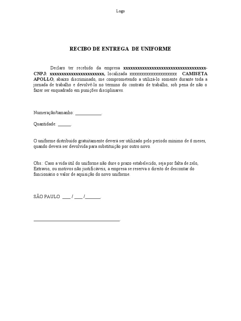 Termo de Entrega de Uniforme | PDF