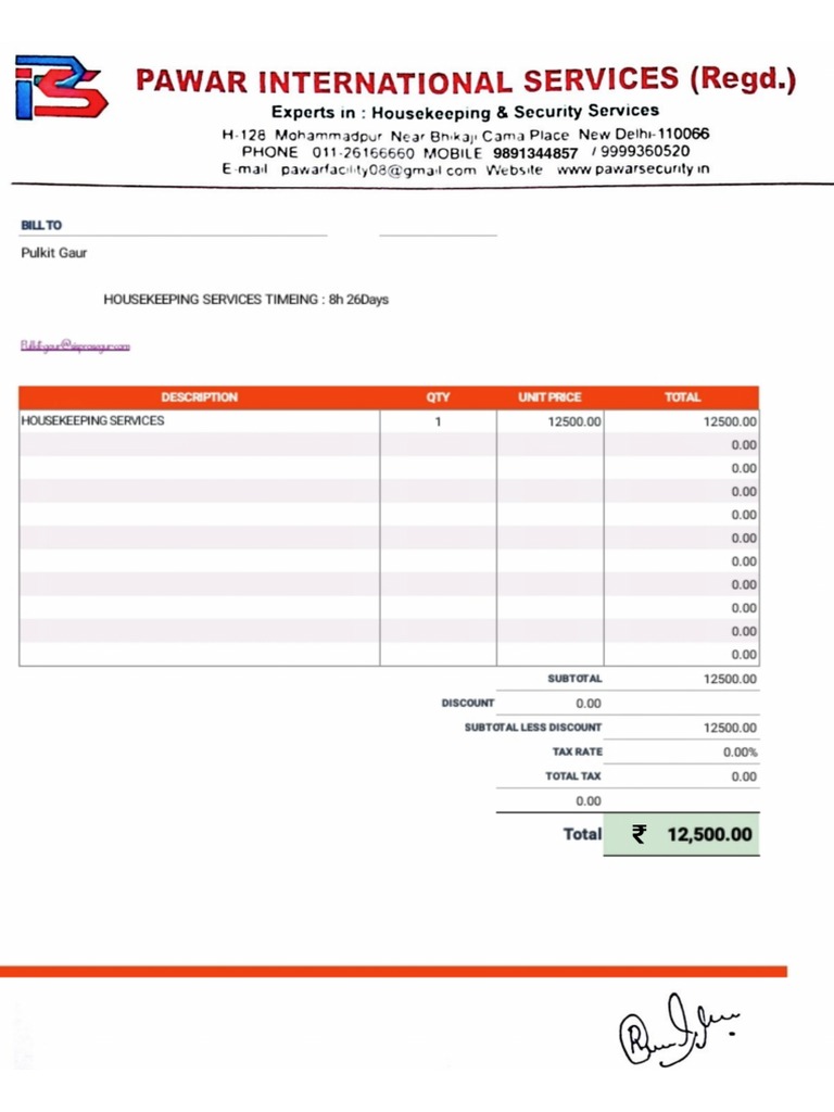 Bill For Housekeeping PDF