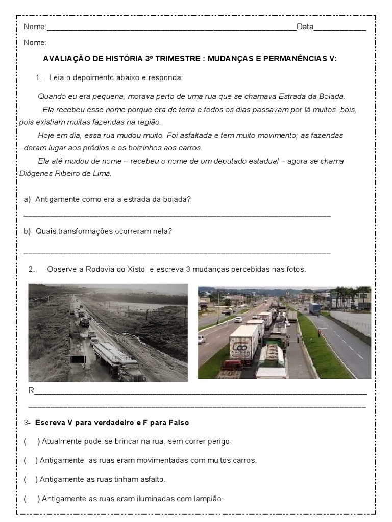 Avaliação-De-história Mudanças e Permanências | PDF
