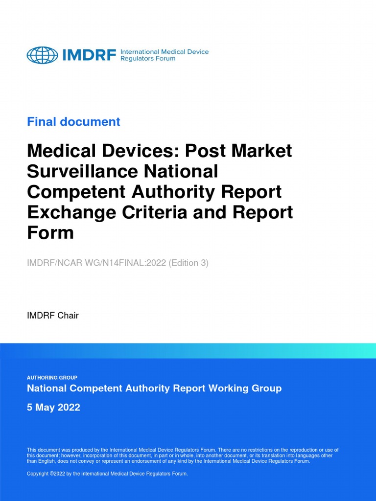 IMDRF NCAR WG N14Final 2022 PDF Medical Device Surgery