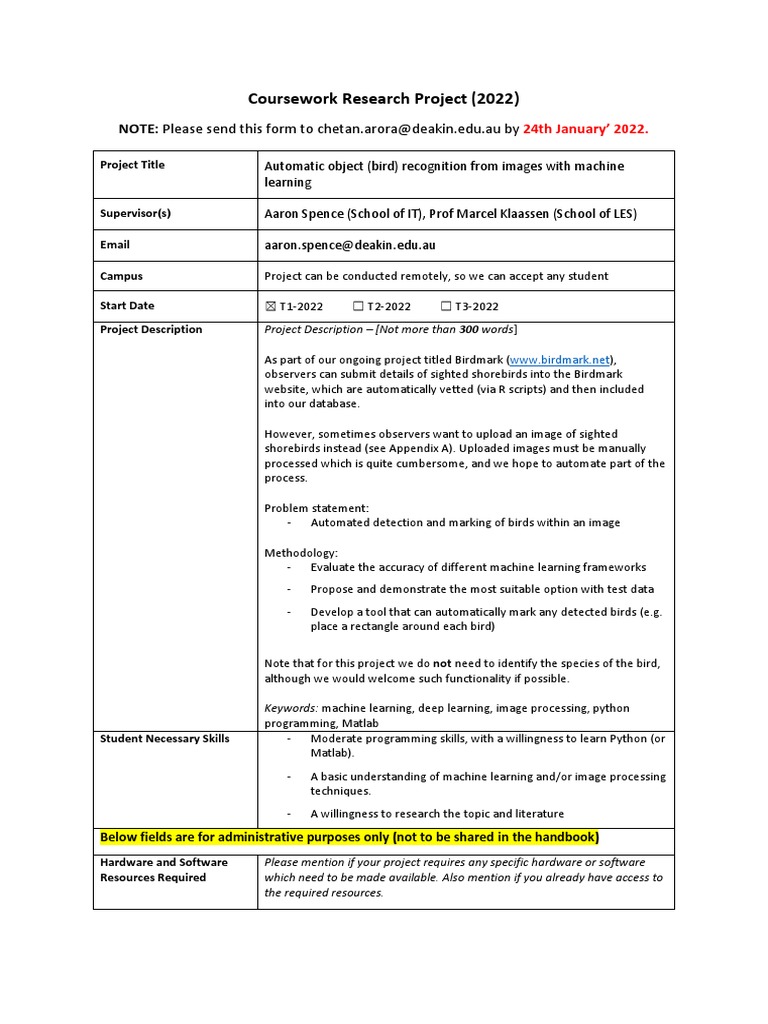 SIT723 724 Projects 2024 - Birdmark | PDF | Machine Learning | Computer ...