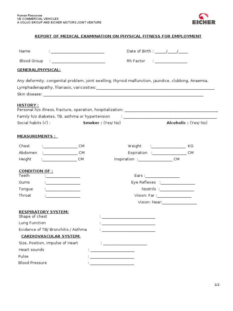 F-HRD-HCM-5 Pre Employment Health Check Up - Report Format | PDF