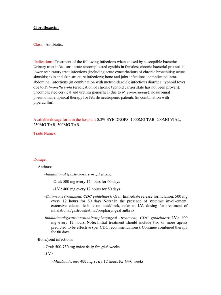 CDC Ciprofloxacin PDF Urinary Tract Infection Hemodialysis