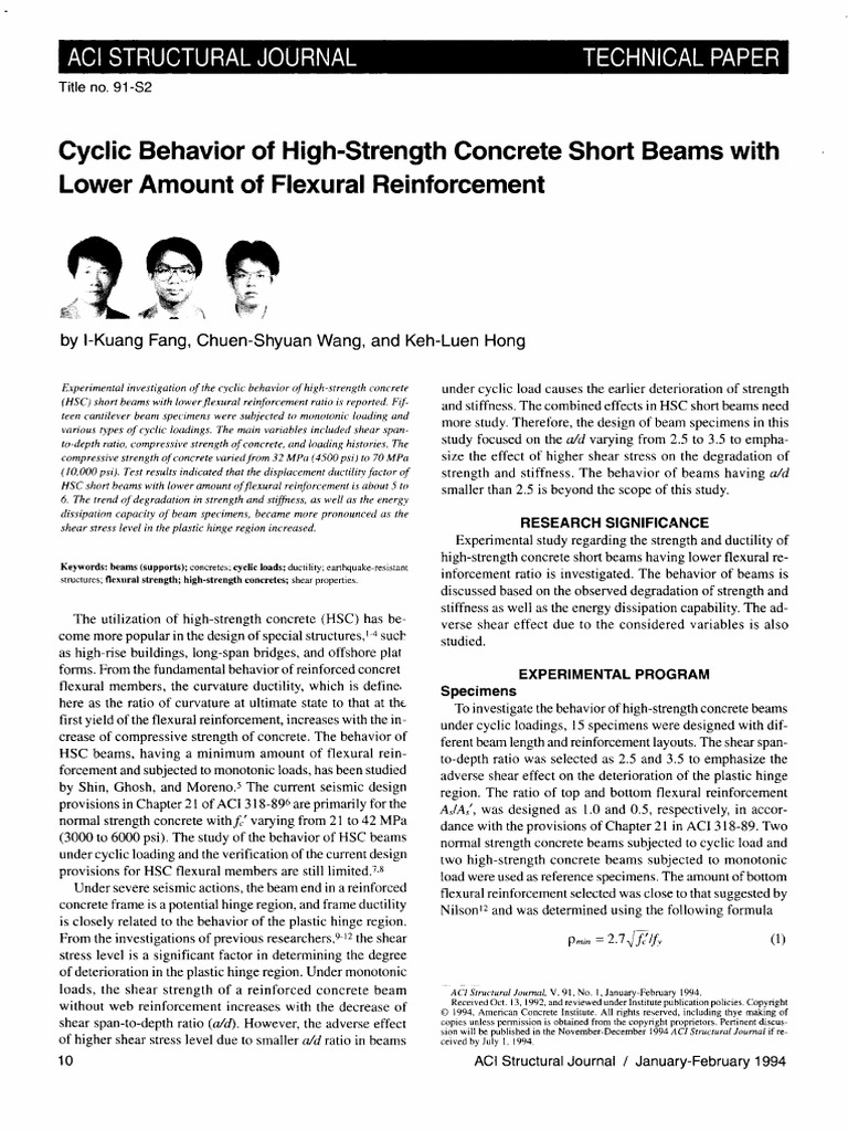 Cyclic Behavior of High-Strength Concrete Short Beams With Lower Amount ...