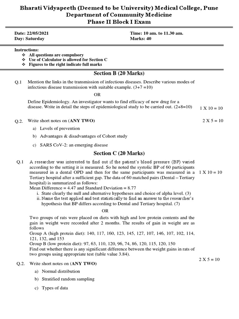 Phase II Comm Medicine Block 1 Theory Paper PDF Epidemiology