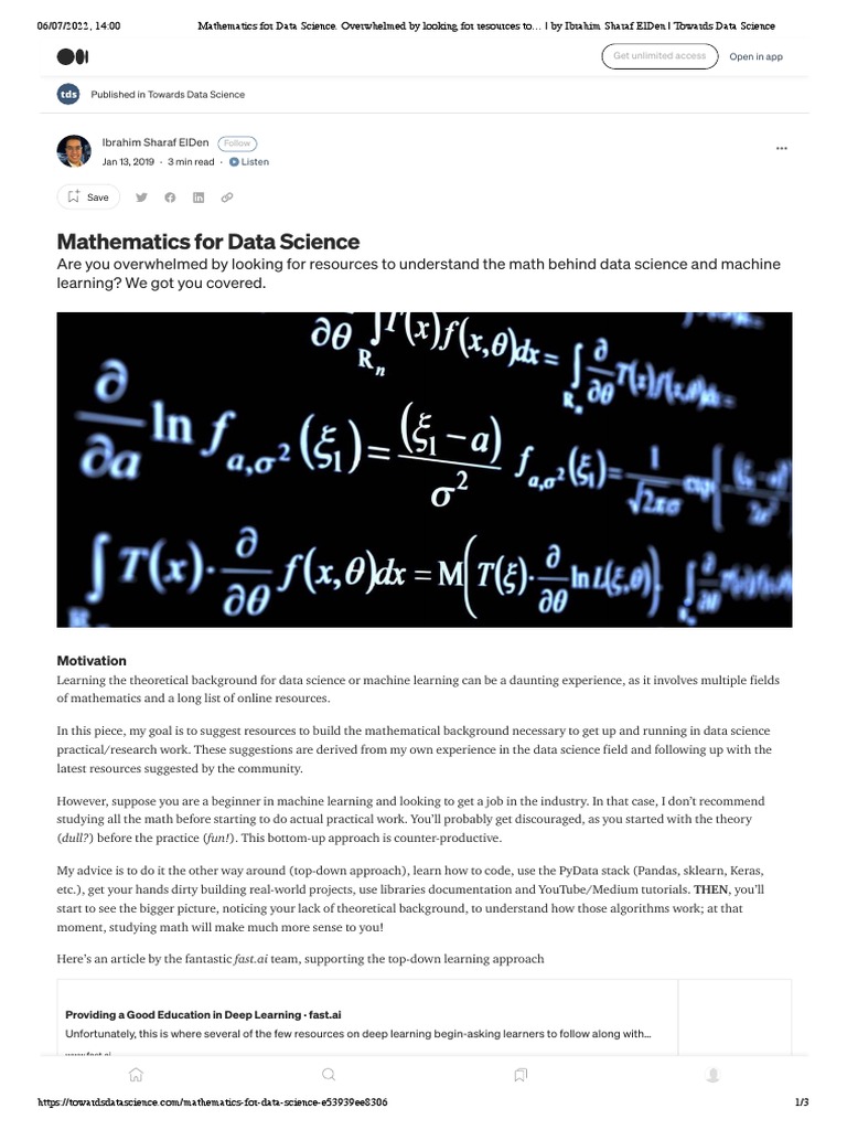 Mathematics for data science overwhelmed by looking for resources to