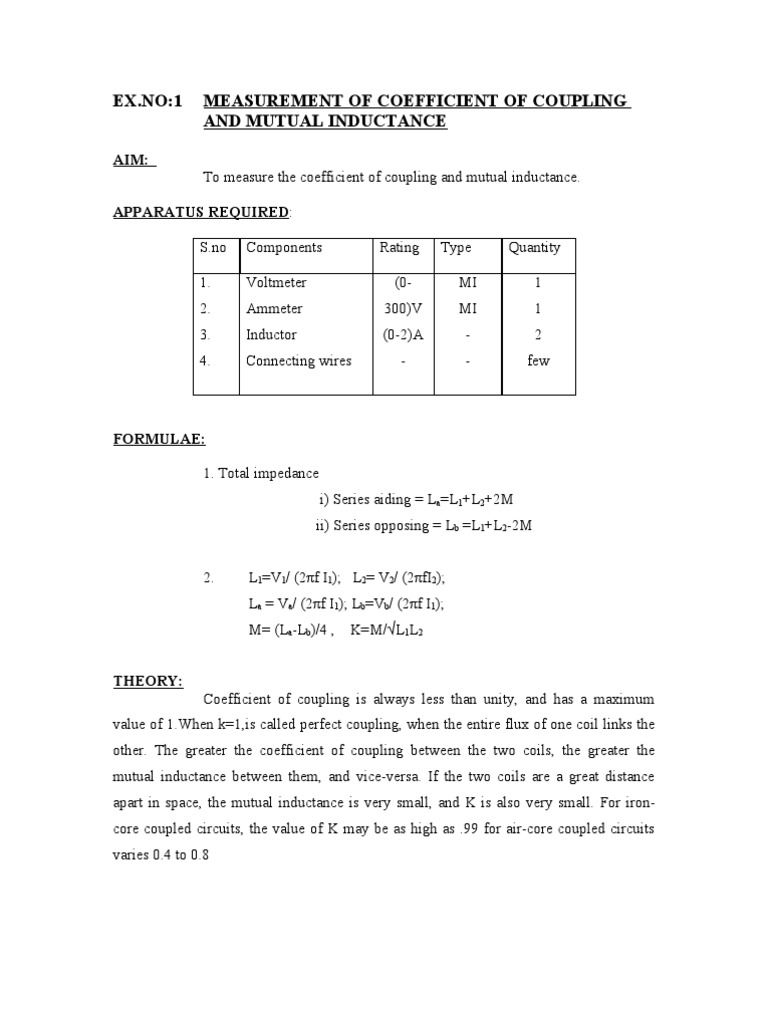 Mutual Inductance and Coupling Coefficient | PDF | Inductance | Inductor
