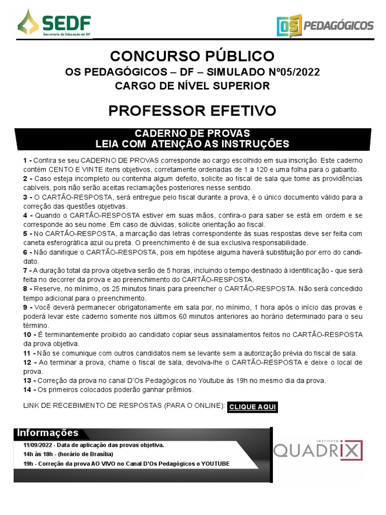 Simulado de Concurso Público para Professor Efetivo no Distrito Federal ...