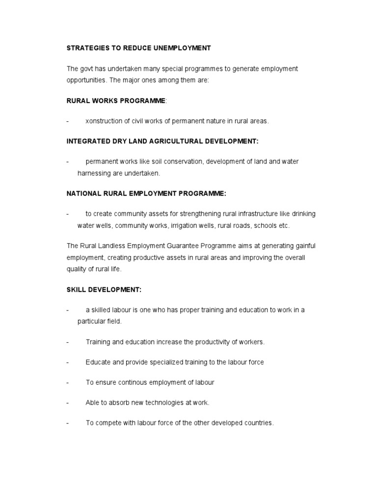 Strategies To Reduce Unemployment PDF Unemployment Social Science