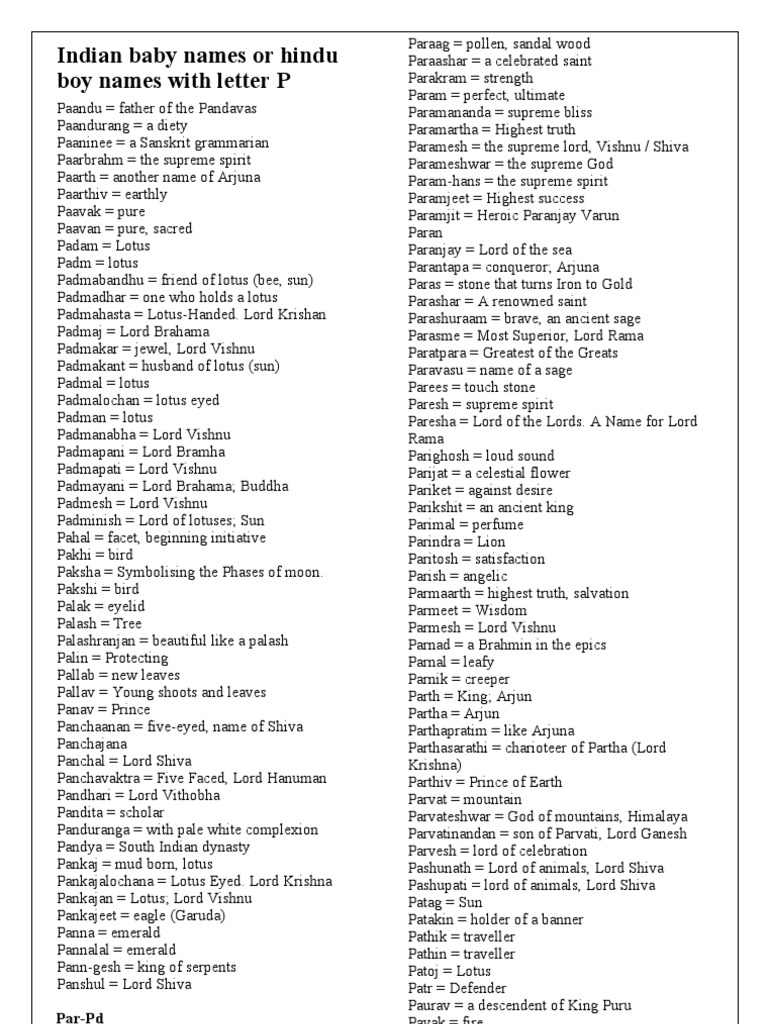 Hindu Baby Boy Names Starting with P | PDF | Vishnu | Shiva