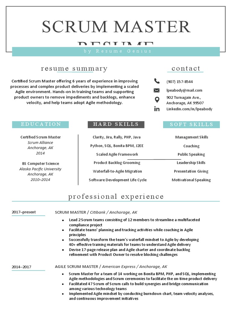 Scrum Master Resume Sample Windsor - 1669219805
