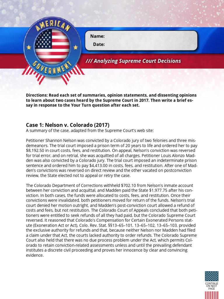 Supreme Court Case Summary: Nelson v. Colorado | PDF | Common Law | Law ...